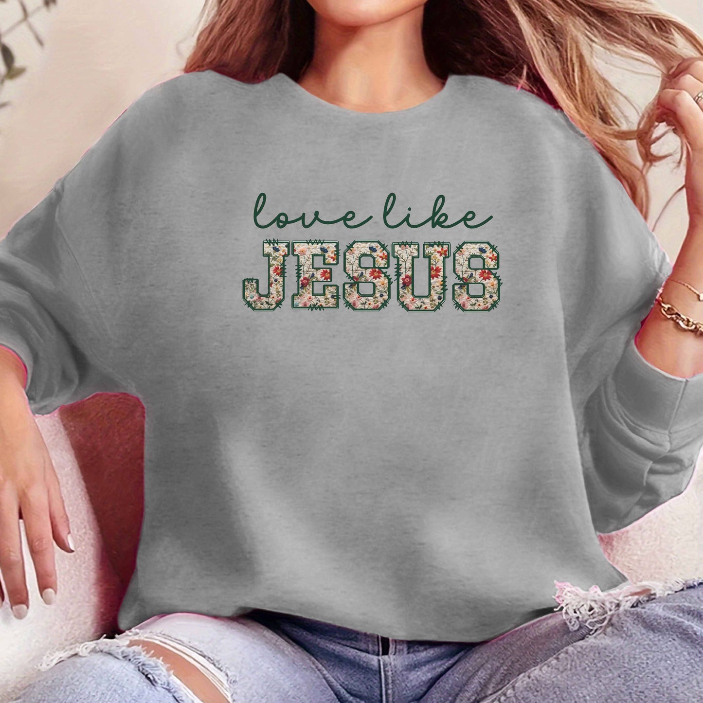 Damen Pullover mit Schriftzug "Love Like Jesus"