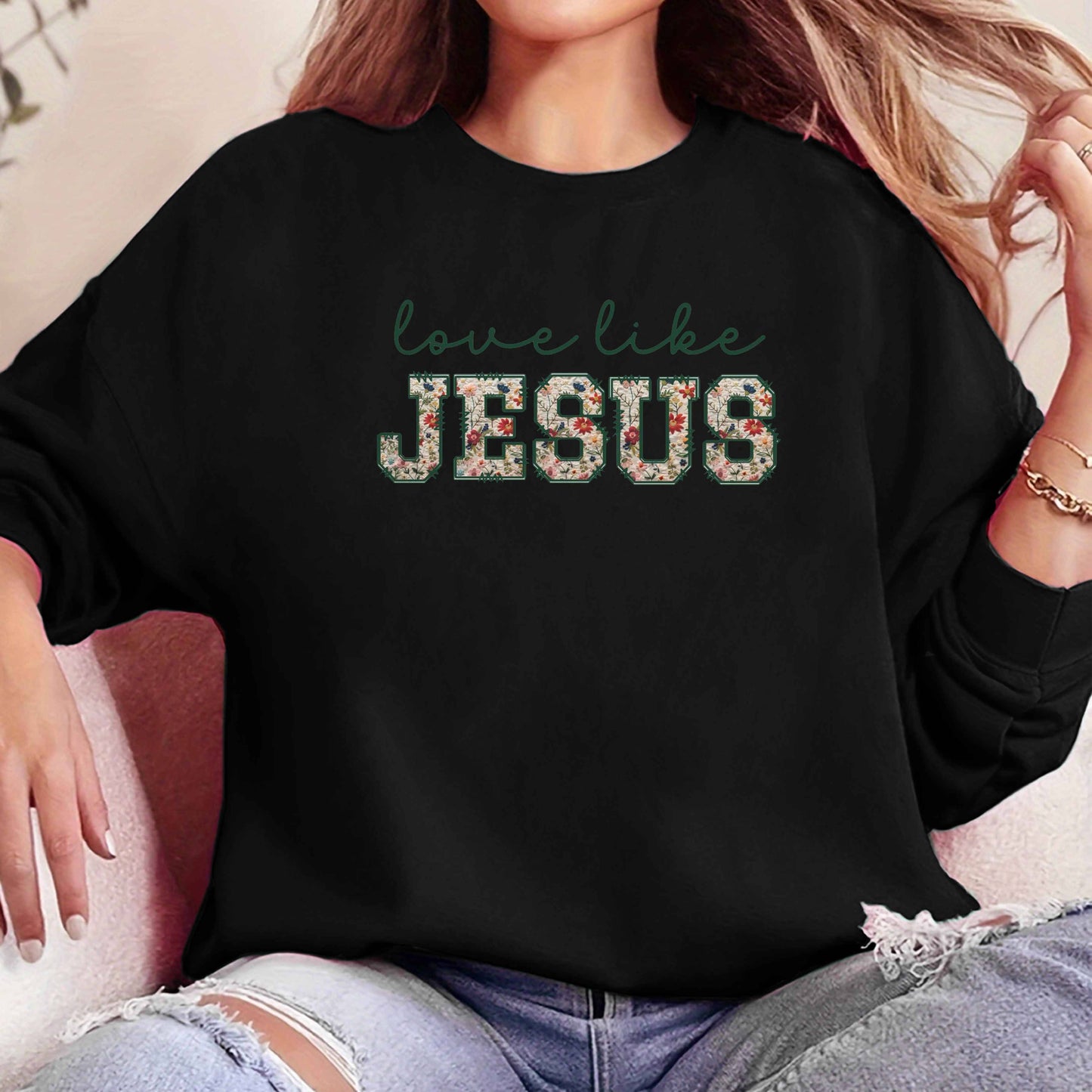 Damen Pullover mit Schriftzug "Love Like Jesus"