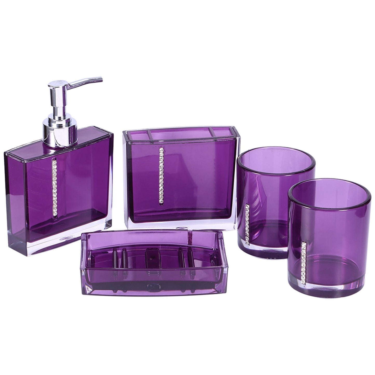 5-teiliges Acryl Badezimmer Zubehör Set – Badbecher, Flasche, Zahnbürstenhalter und Seifenschale