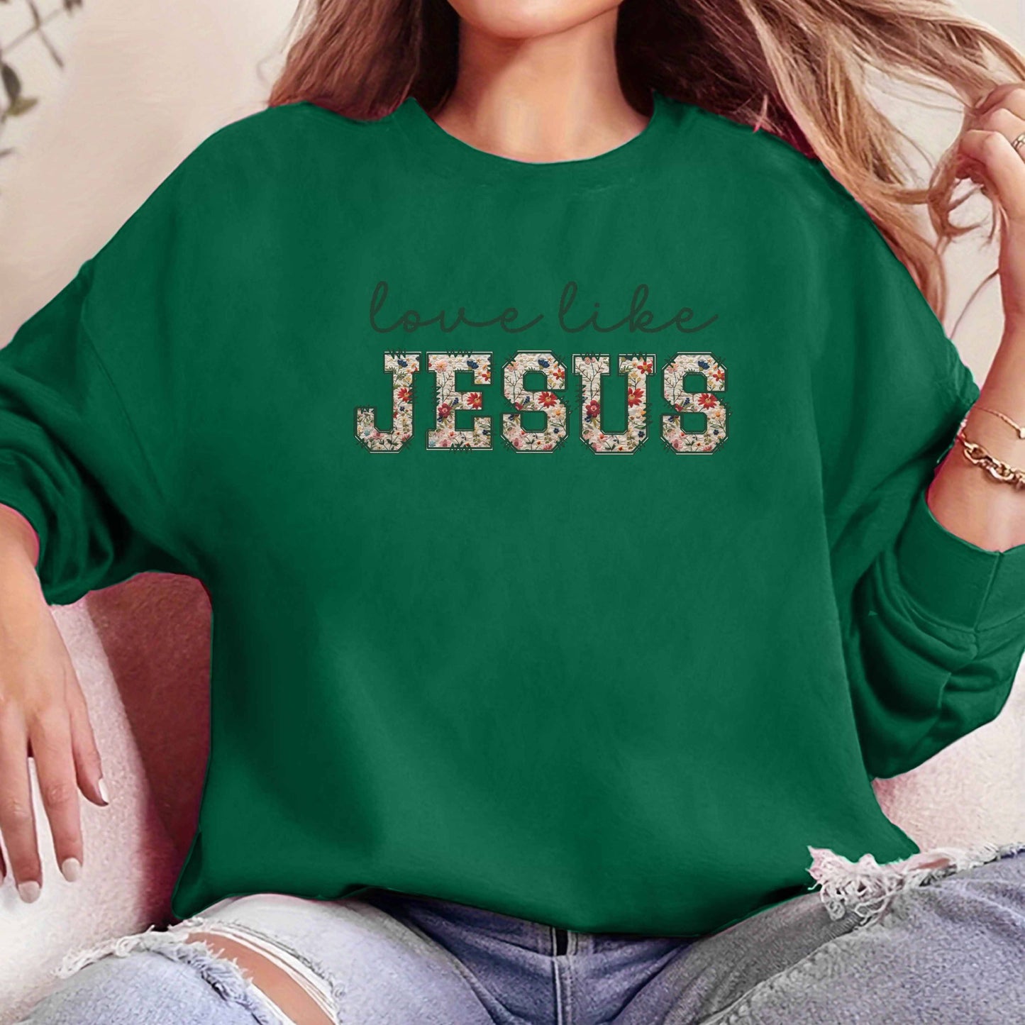 Damen Pullover mit Schriftzug "Love Like Jesus"