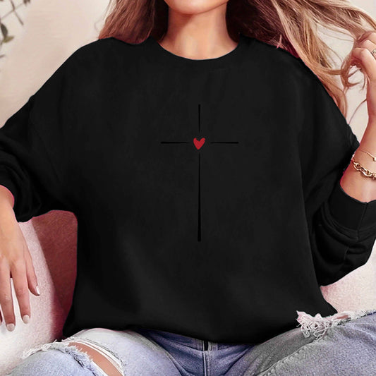 Christlicher Pullover für Frauen mit Kreuz und Herz