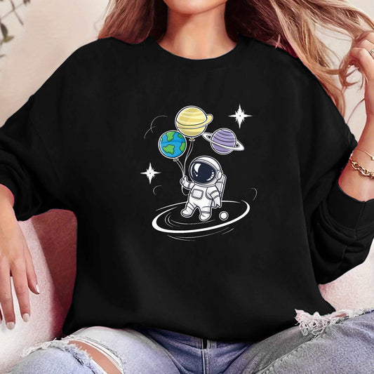 Damen Pullover mit Astronaut und Planeten-Luftballons