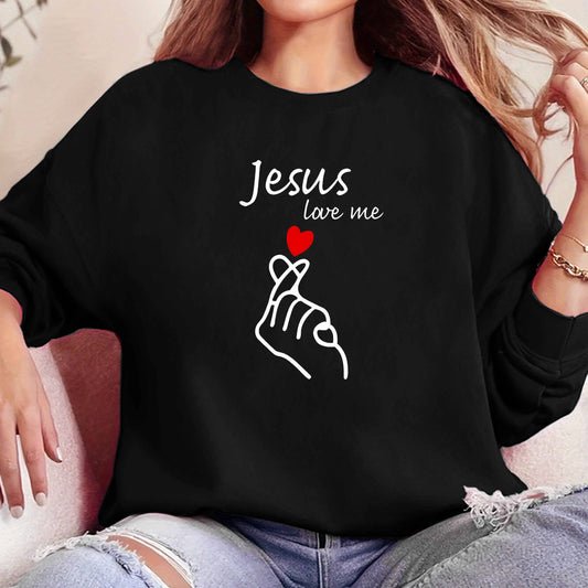 Damen Pullover mit Schriftzug "Jesus Loves Me"