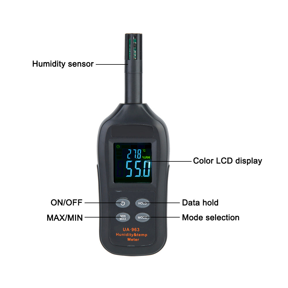 UA963 Digitales Temperatur- und Feuchtigkeitsmessgerät – Thermometer Hygrometer mit Taupunkt- und Feuchtkugeltemperatur